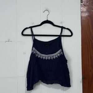 Coco Cabana Navy Embroidered Cropped Tank NWT size large